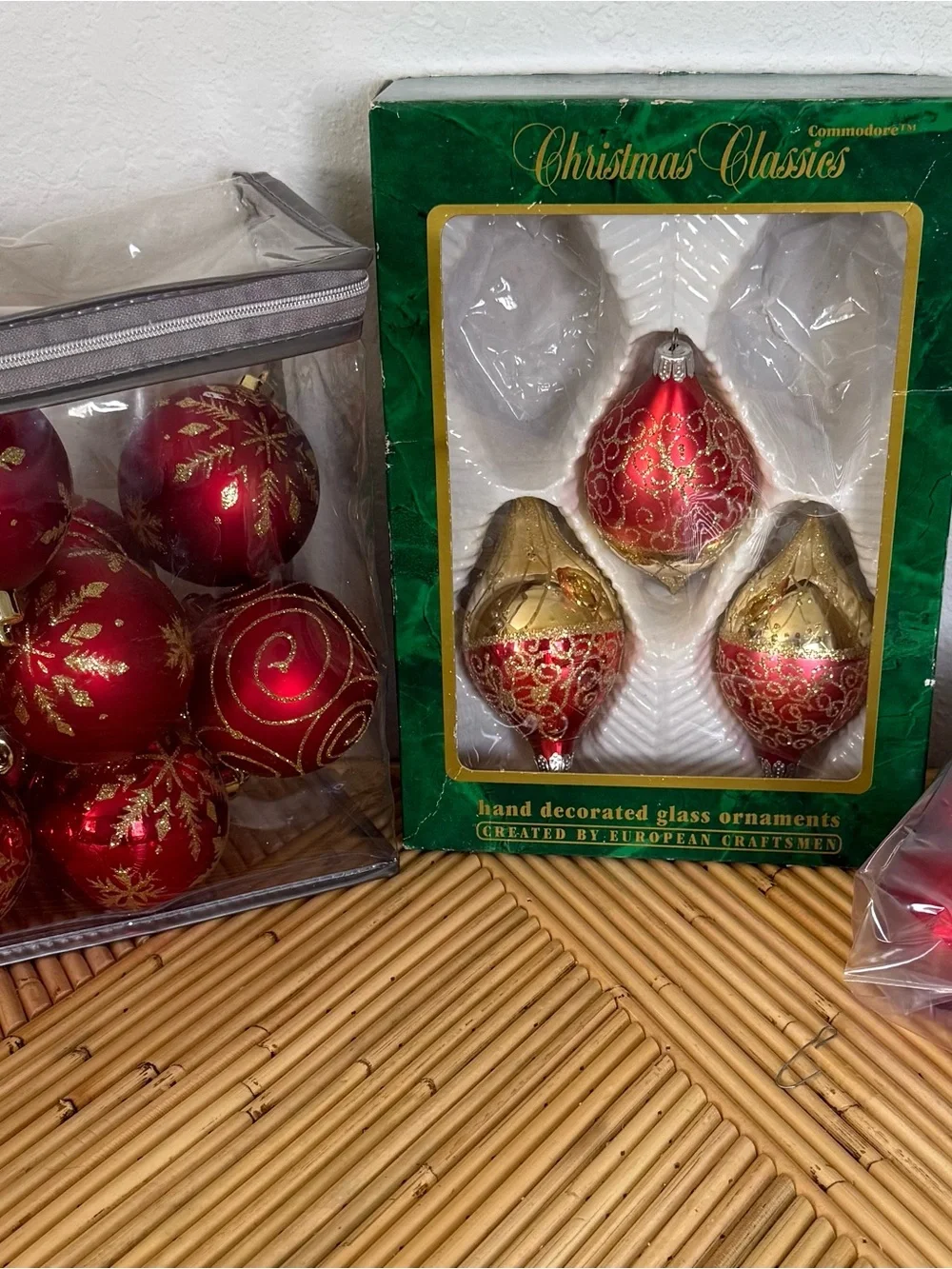 23  Red & Gold Glass Christmas Ornaments  - Baubles Faceted Finials